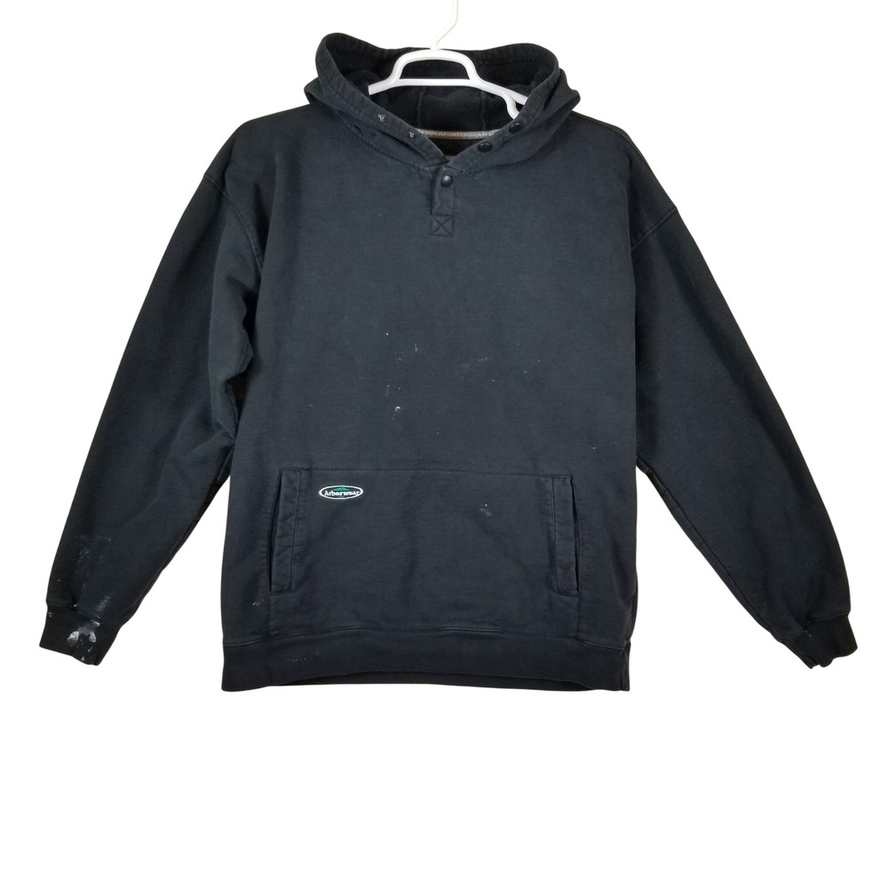 Arborwear Mens XL Black Cotton‎ Fleece Snap Neck Pullover Hoodie Sweatshirt Work
